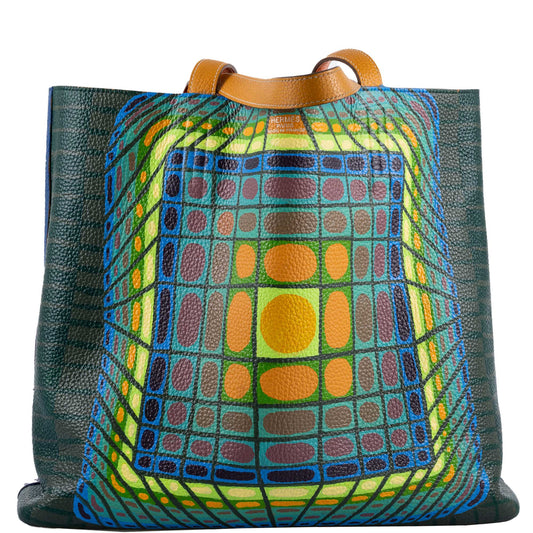 Vintage Hermes Double ‘Cyber’ Sens 36 Custom Painted Clemence Reversible Tote