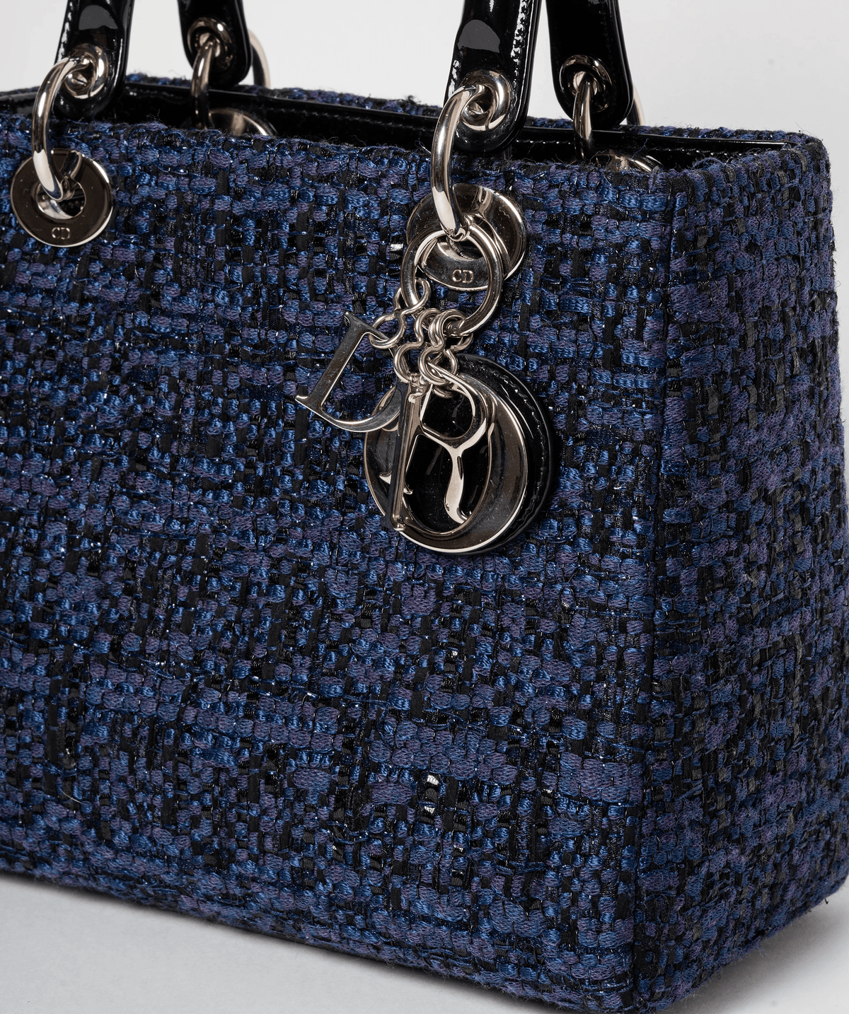 Christian Dior Blue Tweed and Patent Lady Dior Bag