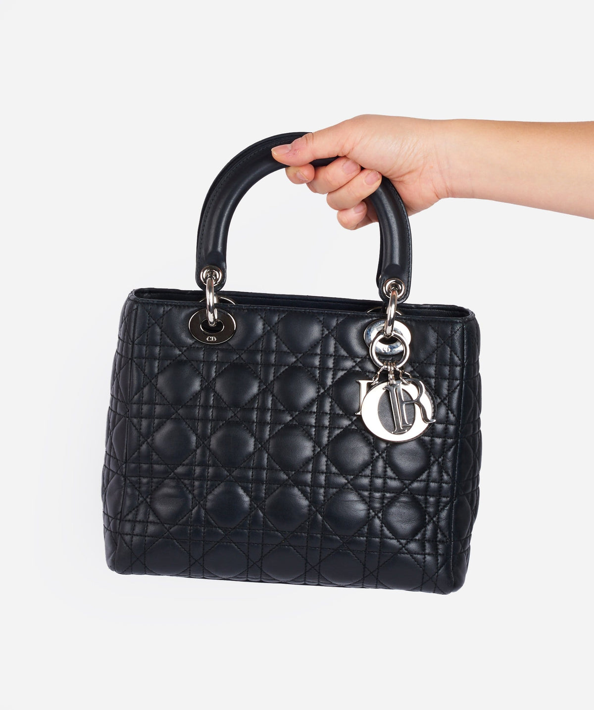 Christian Dior Black Leather Lady Dior Medium PHW