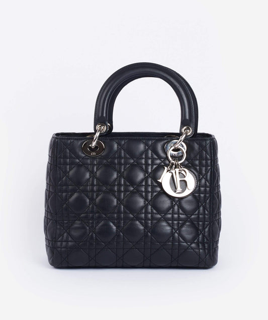 Christian Dior Black Leather Lady Dior Medium PHW