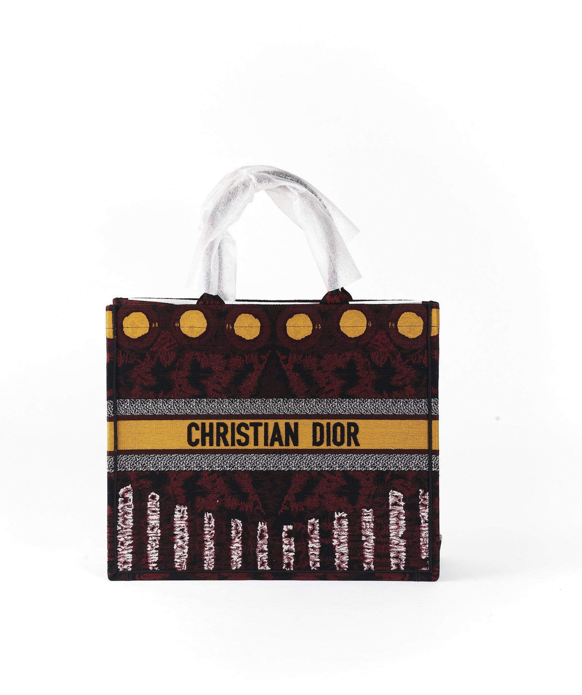 Christian Dior book tote Yellow circle and Burgundy print