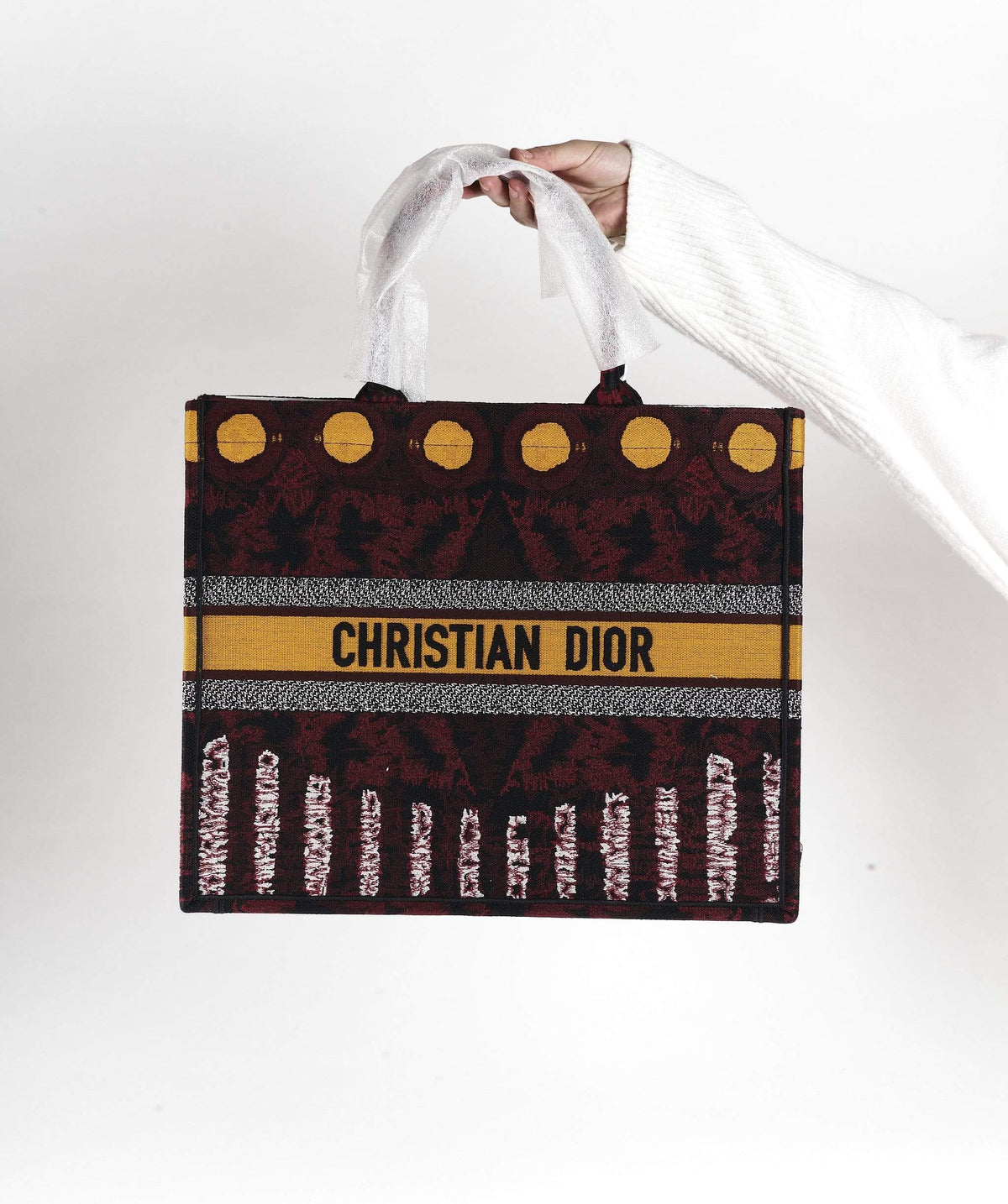 Christian Dior book tote Yellow circle and Burgundy print