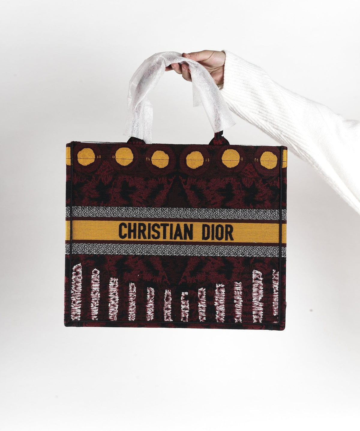 Christian Dior book tote Yellow circle and Burgundy print