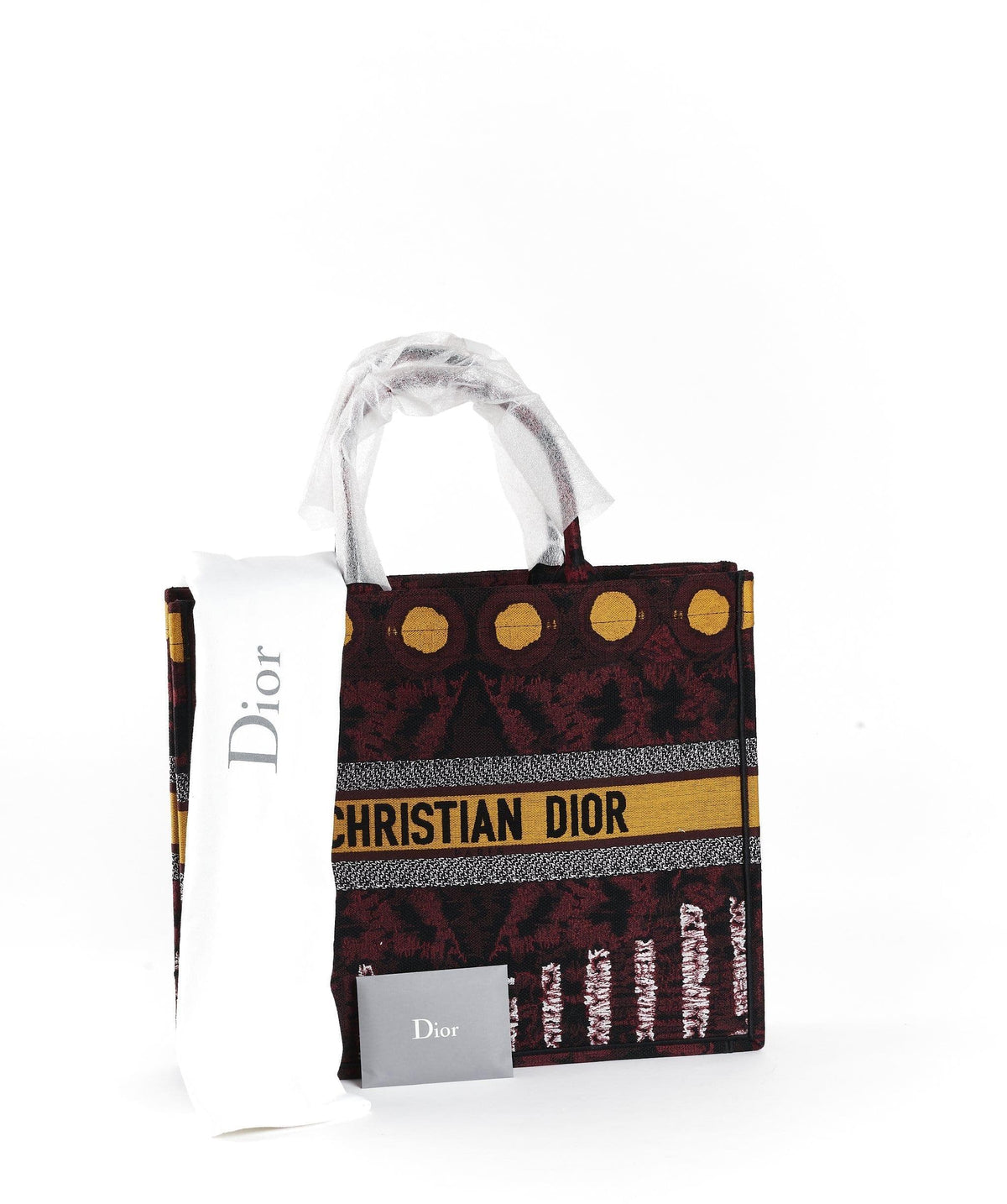 Christian Dior book tote Yellow circle and Burgundy print