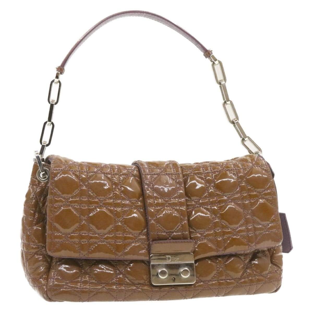 CHRISTIAN DIOR Canage Shoulder Bag Patent Leather Brown Auth rd1612