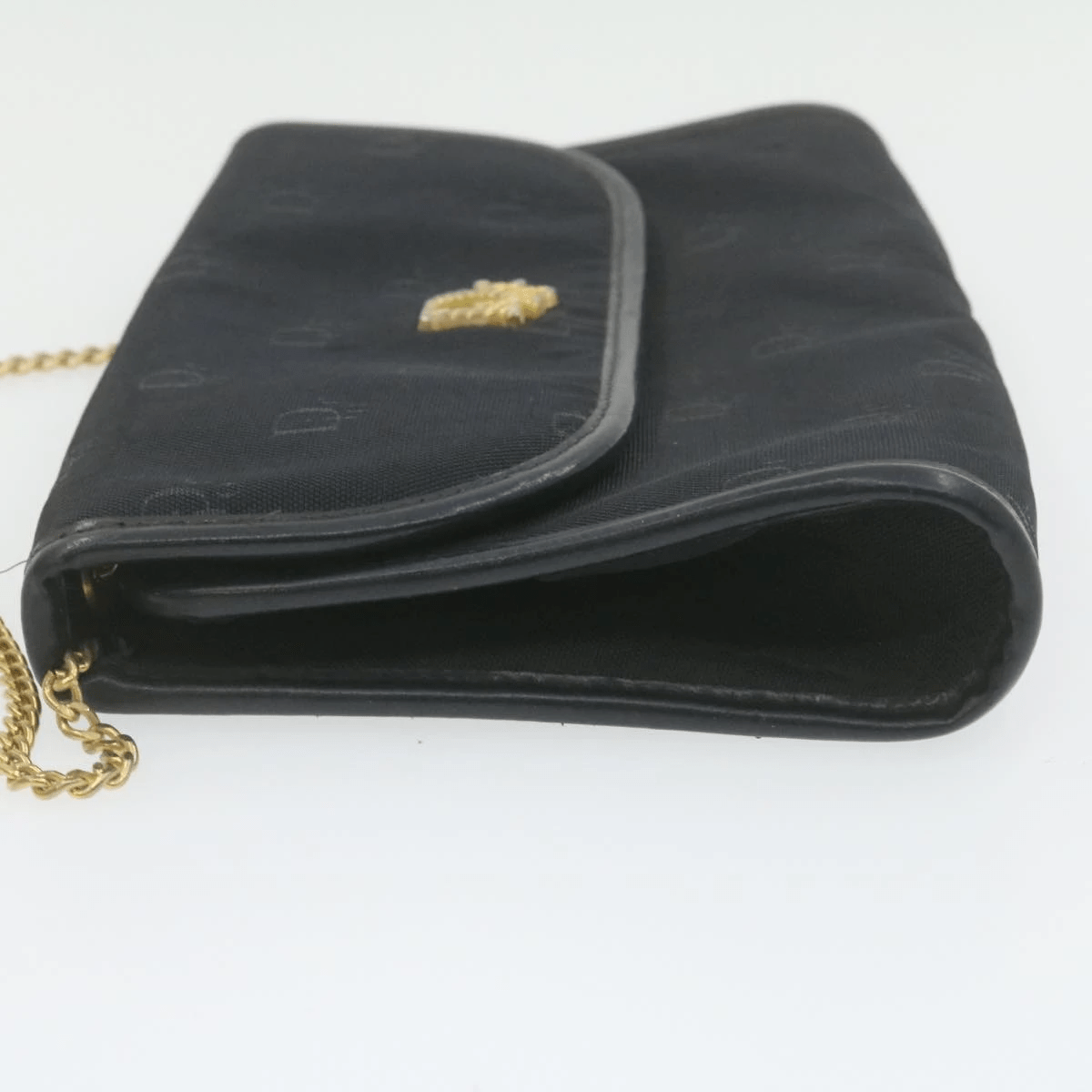 CHRISTIAN DIOR Chain Shoulder Bag Black Canvas Auth 21499 MW2753