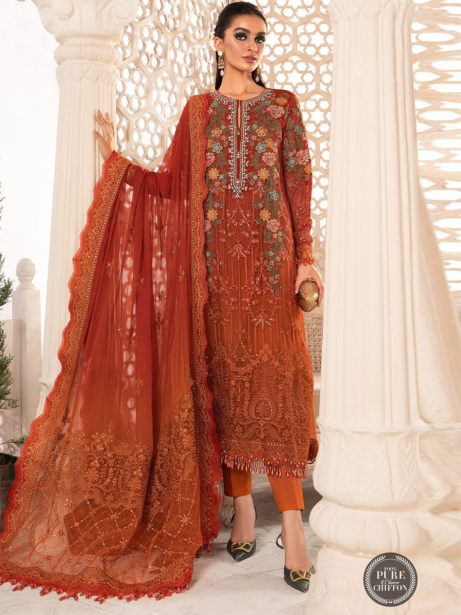 Maria B Chiffon – Orange and Rust