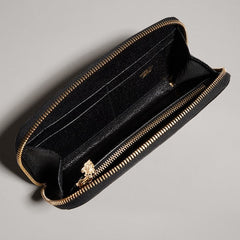 Zip around wallet with bamboo - black leather