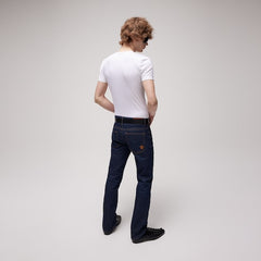 Cotton denim pants with embroidery - blue