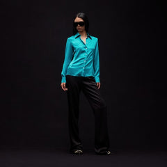 Silk satin shirt - turquoise