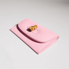 Card case with bamboo - light pink leather