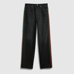 Cotton denim pants with Web insert - black