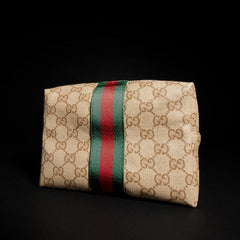Large cosmetic case with Web - sand and brown GG canvas