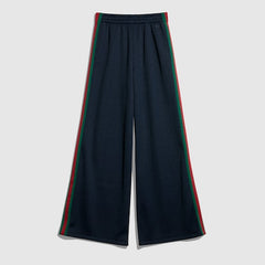 Rib cotton jersey leisure pants with Web - blue