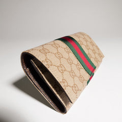 Long wallet with Web - sand and brown GG canvas