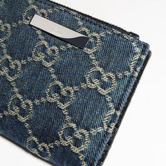 Small wallet with Gucci plaque - dark blue GG denim