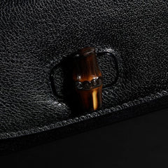 Long wallet with bamboo - black leather