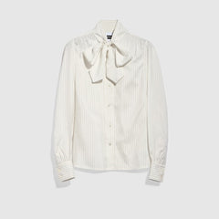 Gucci pinstripe silk shirt with bow - white and light blue