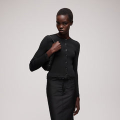 Fine matte viscose rib cardigan - black