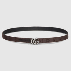 Reversible GG Marmont thin belt - brown and black GG canvas