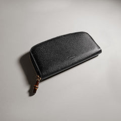 Zip around wallet with bamboo - black leather