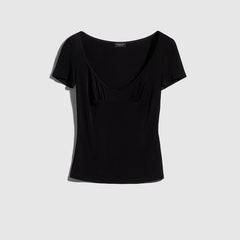 Viscose jersey T-shirt with metal tag - black