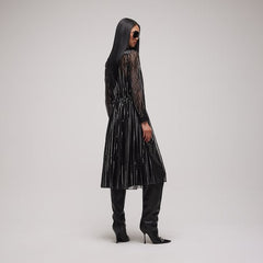Pinstripe silk organza chemisier dress - black and silver