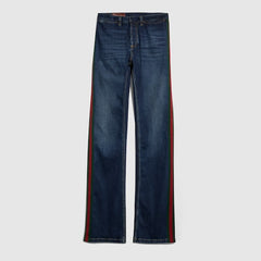 Cotton denim pants with Web - blue