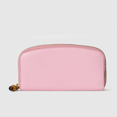 Zip around wallet with bamboo - light pink leather