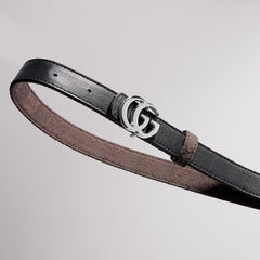 Reversible GG Marmont thin belt - brown and black GG canvas