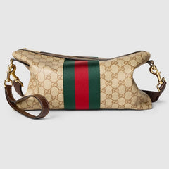 Medium GG crossbody bag with Web - sand and brown GG canvas