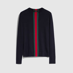 Knit cotton sweater with Web intarsia - dark blue