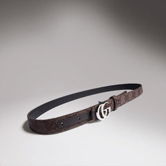 Reversible GG Marmont thin belt - brown and black GG canvas
