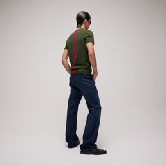 Knit cotton T-shirt with Web intarsia - green