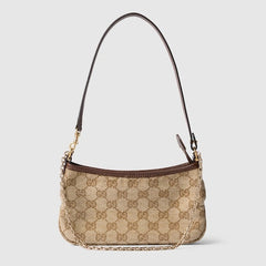 Gossip crystal small shoulder bag - sand and brown GG canvas