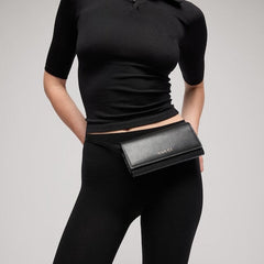 Wallet with strap and Gucci lettering - black leather