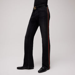 Cotton denim pants with Web - black