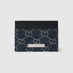 Card case with Gucci plaque - dark blue GG denim