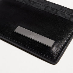 Card case with metal tag - black leather