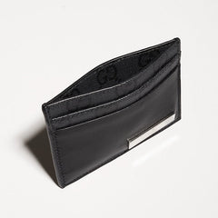 Card case with metal tag - black leather
