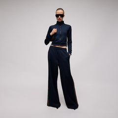 Rib cotton jersey leisure pants with Web - blue