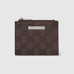 Small wallet with Gucci plaque - dark brown GG canvas