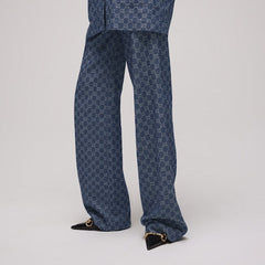 GG cotton denim jacquard pants - blue
