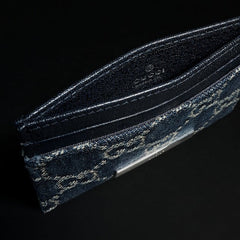 Card case with Gucci plaque - dark blue GG denim